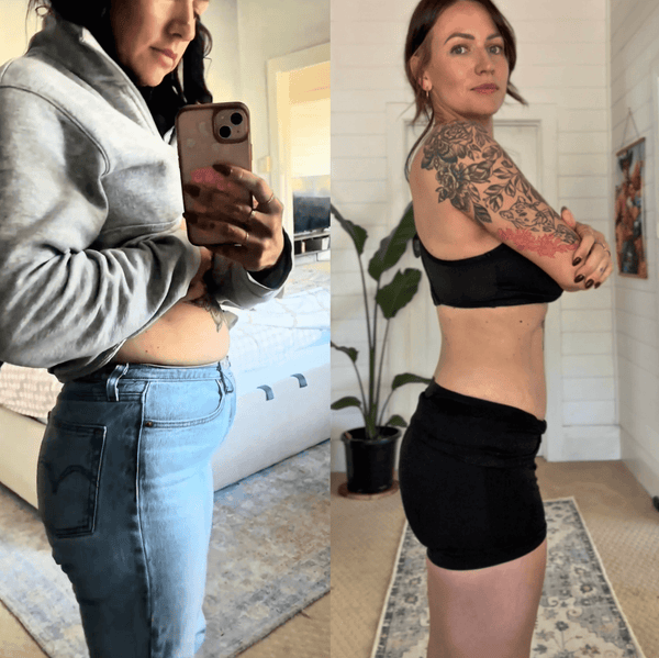 Customer before and after using the Exoh red light therapy belt